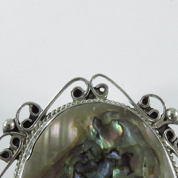 Vintage Abalone Sterling Silver Pendant Brooch Taxco Mexico E. Ortiz 2" H x 1 5/ - Picture 2 of 8